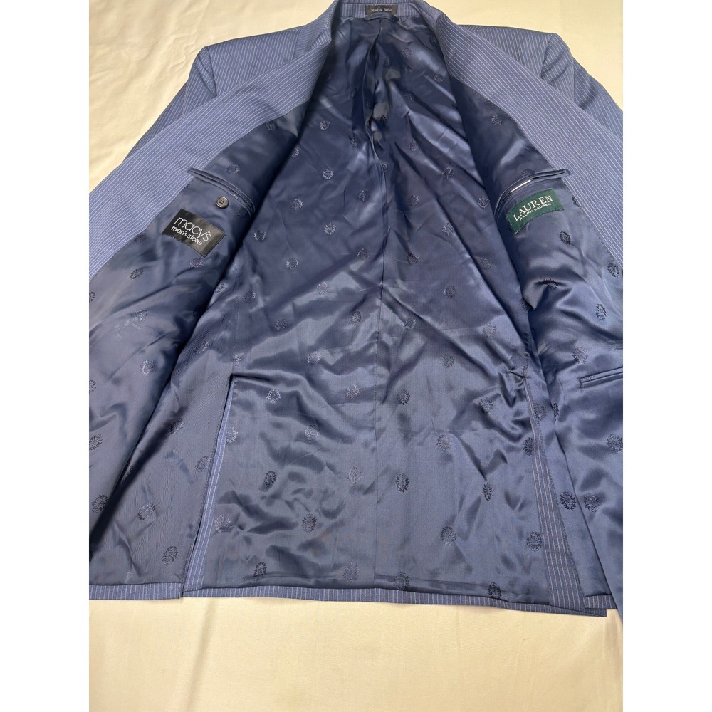 Lauren Ralph Lauren Mens 48L Blue Pinstripe 100% Wool Double Breasted Blazer - Picture 4 of 15